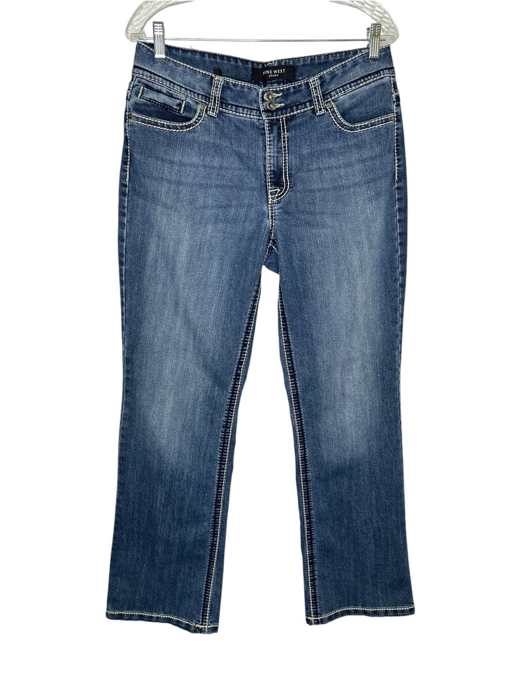 Nine West Annette Straight Leg Jeans Medium Wash Contrasting Stitch 10